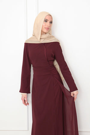 Rea Textured Chiffon Maxi Dress - Mahogany