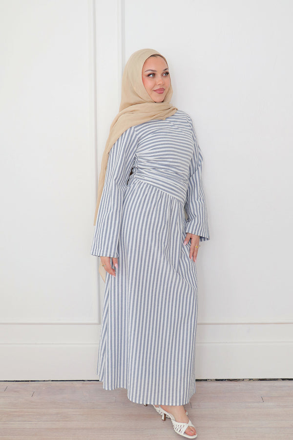 Dima Linen Stripe Set - Denim Blue