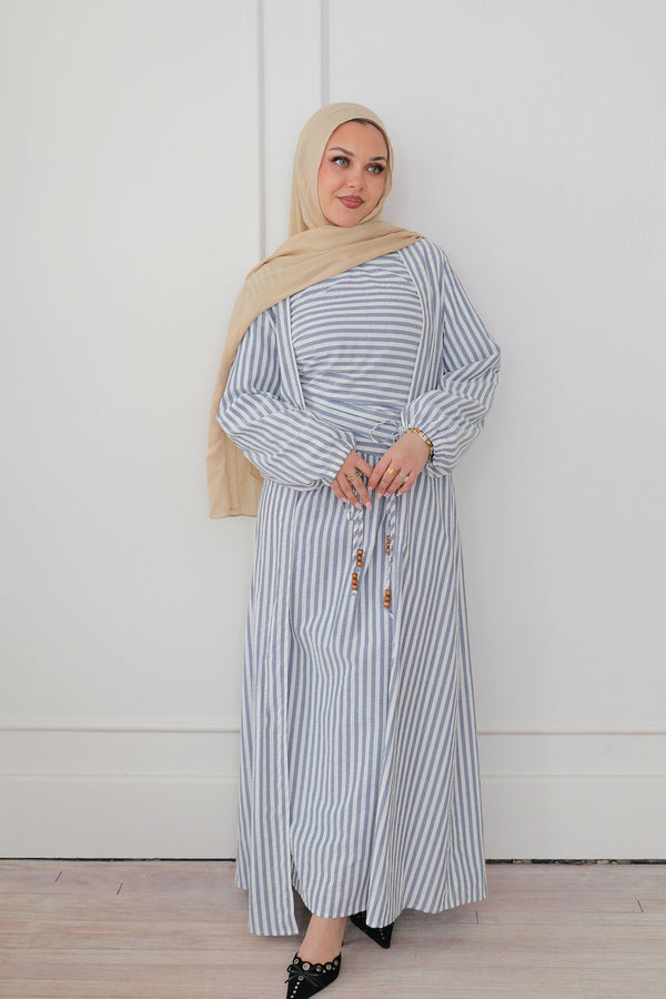 Dima Linen Stripe Set - Denim Blue