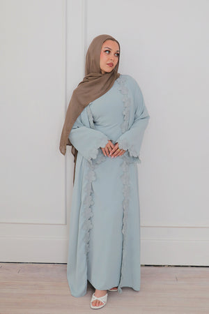 Malak Flower Abaya Set - Mint Blue