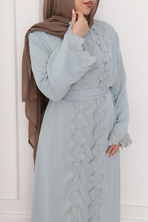 Malak Flower Abaya Set - Mint Blue