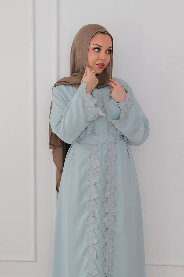 Malak Flower Abaya Set - Mint Blue