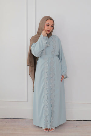 Malak Flower Abaya Set - Mint Blue