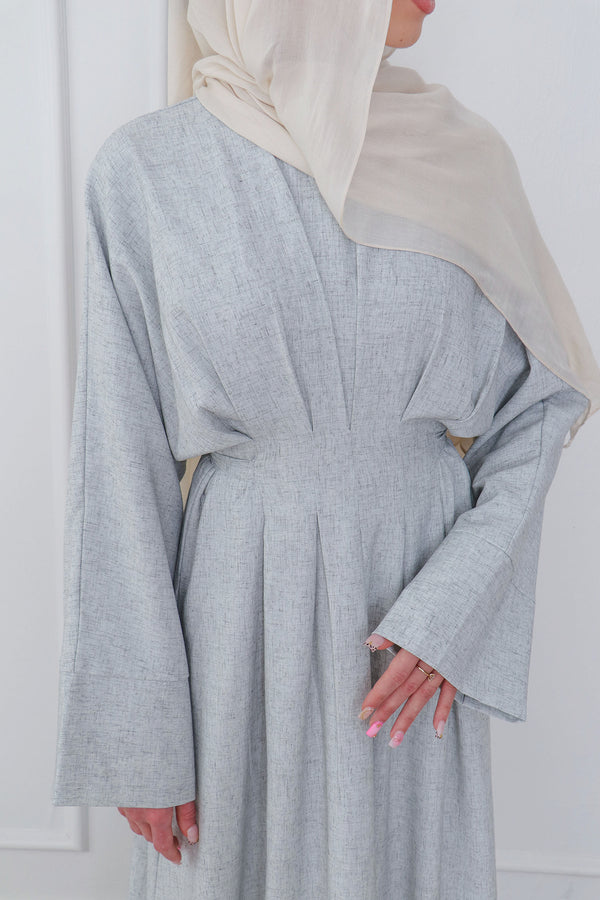 Sena Linen Pleat Abaya - Blue Gray
