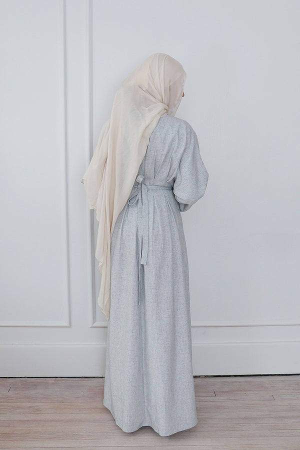 Sena Linen Pleat Abaya - Blue Gray