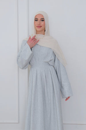 Sena Linen Pleat Abaya - Blue Gray