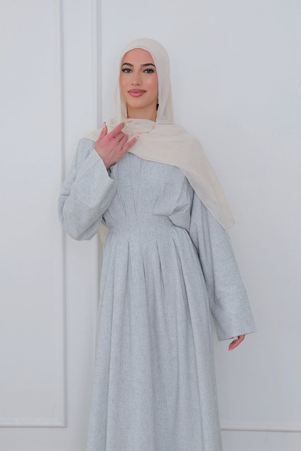 Sena Linen Pleat Abaya - Blue Gray