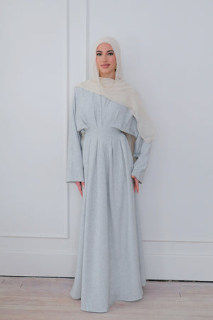 Sena Linen Pleat Abaya - Blue Gray