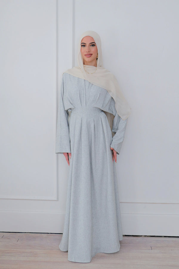 Sena Linen Pleat Abaya - Blue Gray