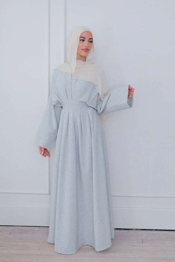 Sena Linen Pleat Abaya - Blue Gray