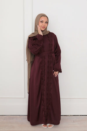 Malak Flower Abaya Set - Mahogany