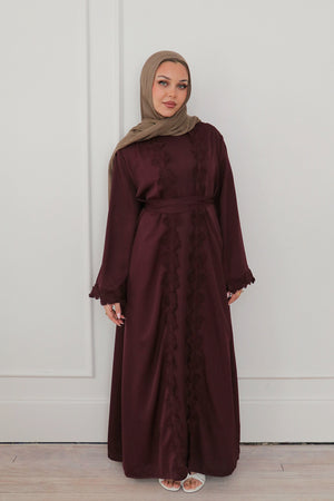 Malak Flower Abaya Set - Mahogany