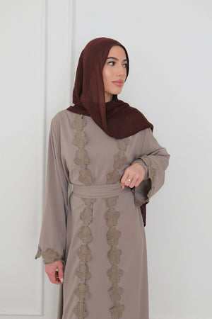 Malak Flower Abaya Set - Taupe