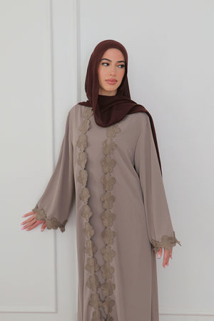 Malak Flower Abaya Set - Taupe