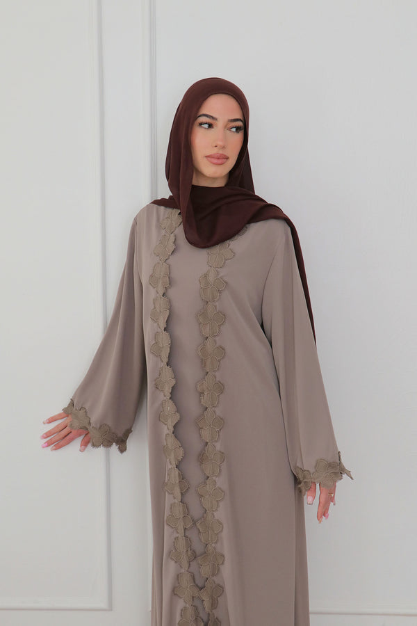 Malak Flower Abaya Set - Taupe