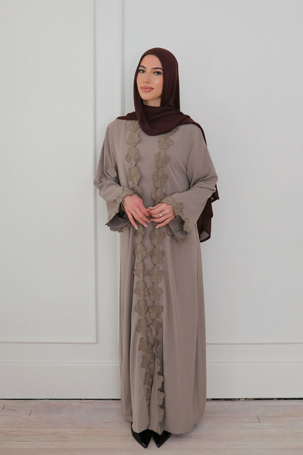 Malak Flower Abaya Set - Taupe
