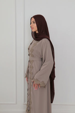 Malak Flower Abaya Set - Taupe