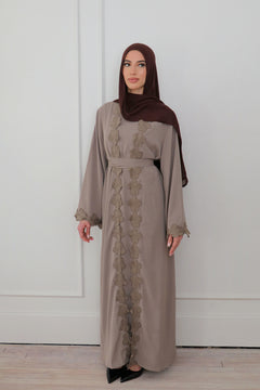 Malak Flower Abaya Set - Taupe