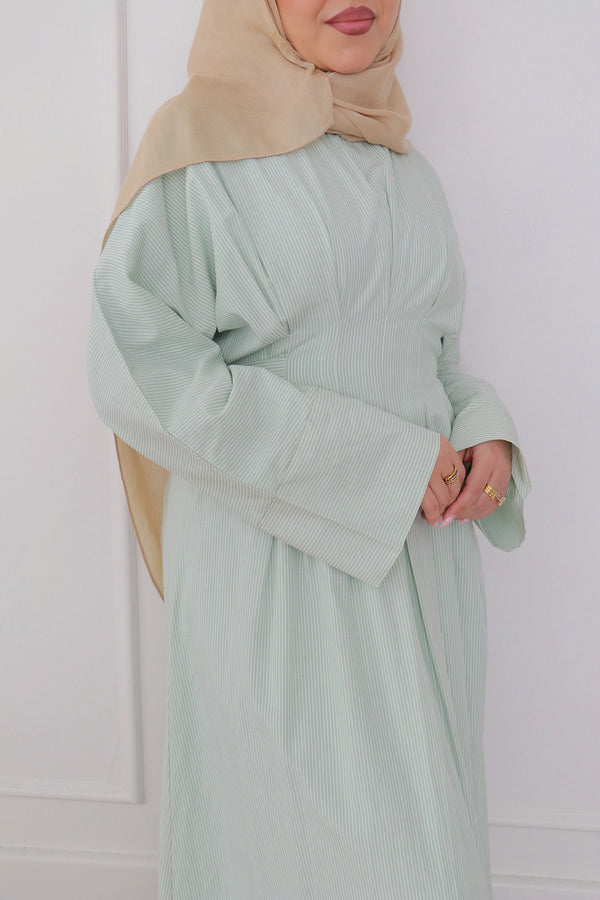 Sena Stripe Pleat Abaya - Sage