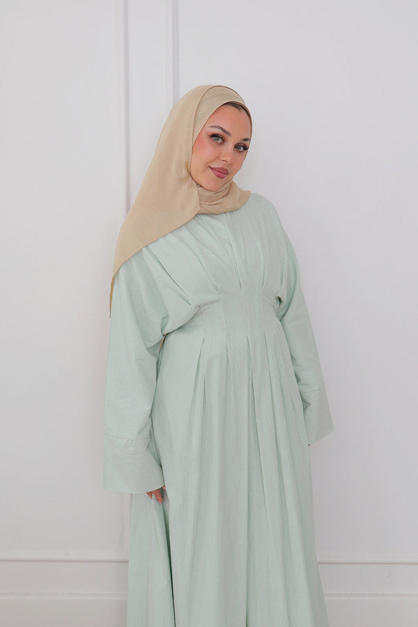 Sena Stripe Pleat Abaya - Sage
