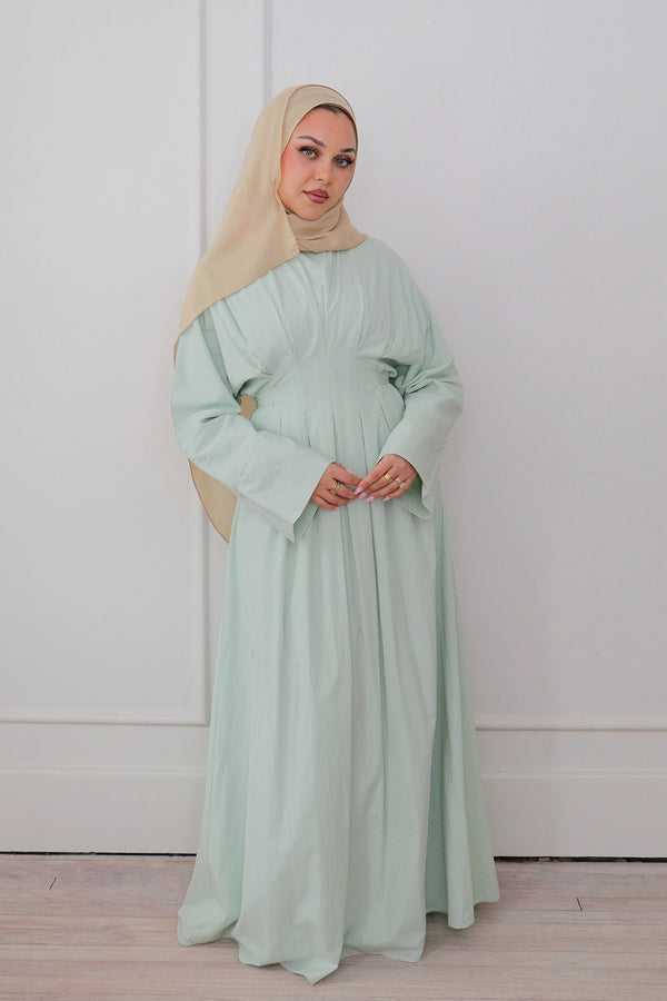 Sena Stripe Pleat Abaya - Sage
