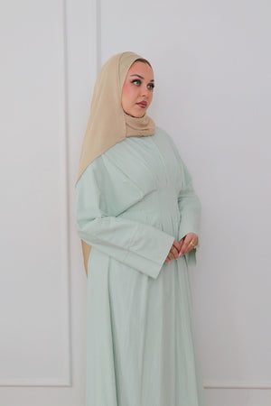 Sena Stripe Pleat Abaya - Sage