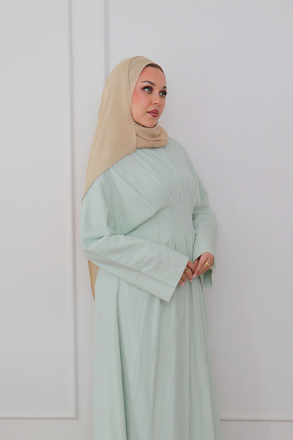 Sena Stripe Pleat Abaya - Sage