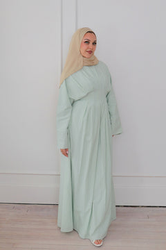 Sena Stripe Pleat Abaya - Sage