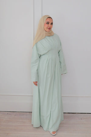 Sena Stripe Pleat Abaya - Sage