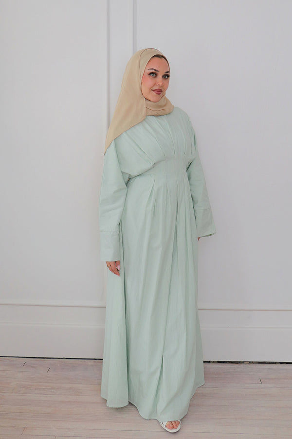 Sena Stripe Pleat Abaya - Sage