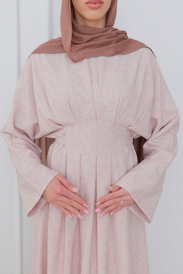 Sena Linen Pleat Abaya - Soft Blush