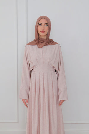 Sena Linen Pleat Abaya - Soft Blush