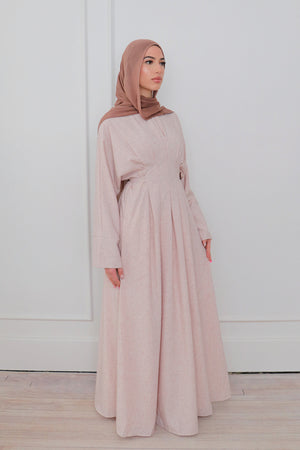 Sena Linen Pleat Abaya - Soft Blush