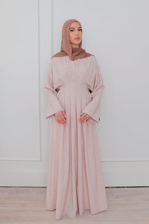 Sena Linen Pleat Abaya - Soft Blush