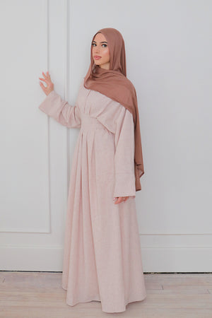 Sena Linen Pleat Abaya - Soft Blush