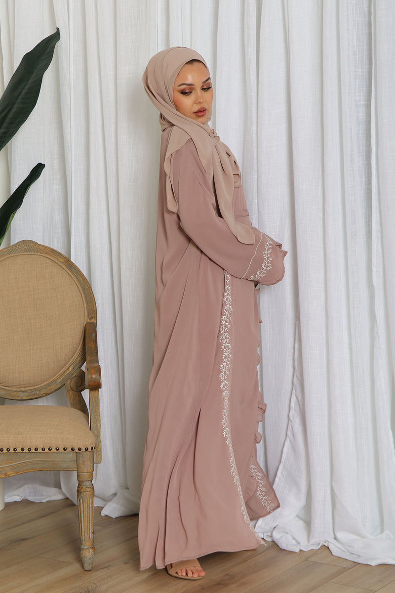 Dina Embroidery Abaya Set- Pink