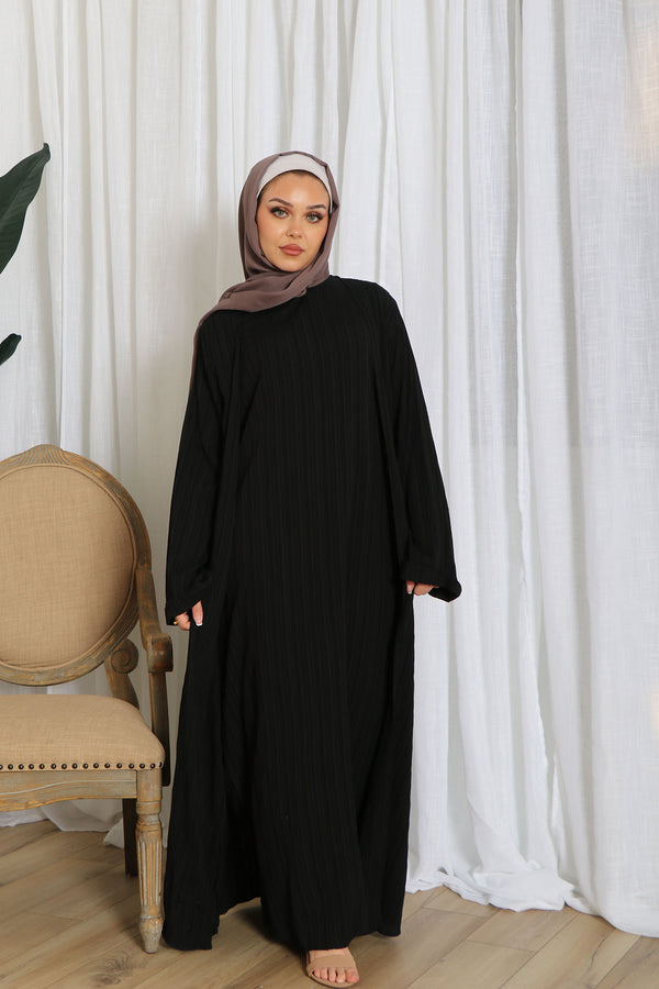 Safa Textured Abaya Set- Black