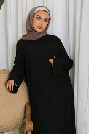 Safa Textured Abaya Set- Black