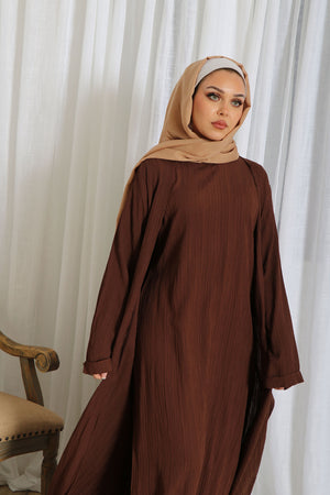 Safa Textured Abaya Set- Brown