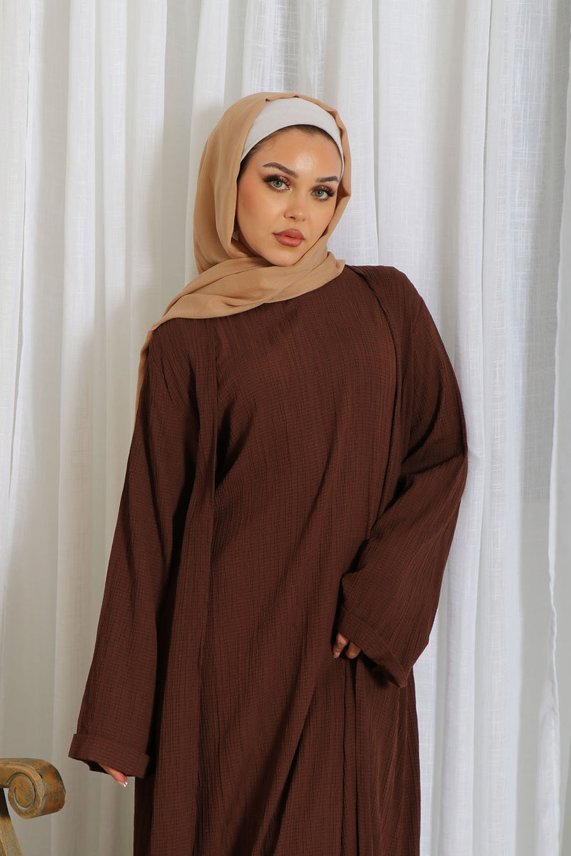 Safa Textured Abaya Set- Brown