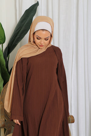 Safa Textured Abaya Set- Brown