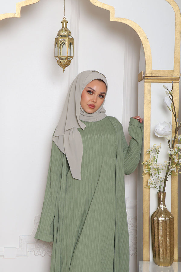 Safa Textured Abaya Set- Sage