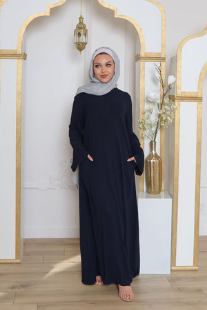 Nila Textured Essential Abaya- Navy Blue