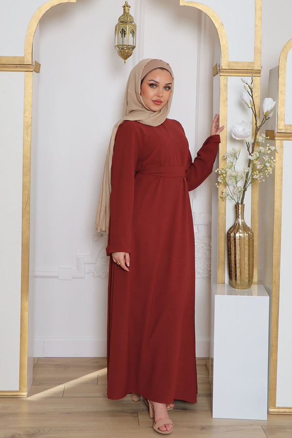 Nila Textured Essential Abaya- Burnt Sienna
