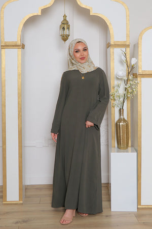 Nila Textured Essential Abaya- Stone Green