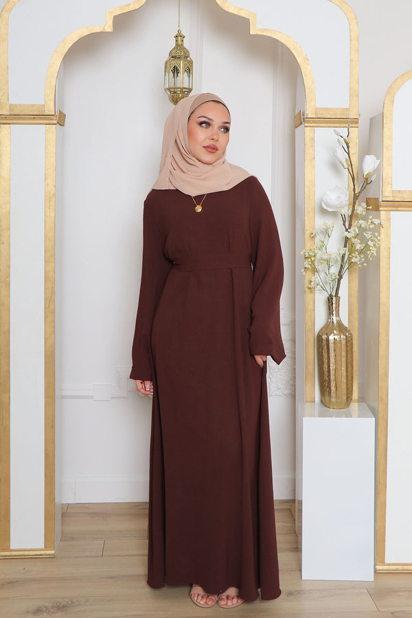 Nila Textured Essential Abaya- Brown