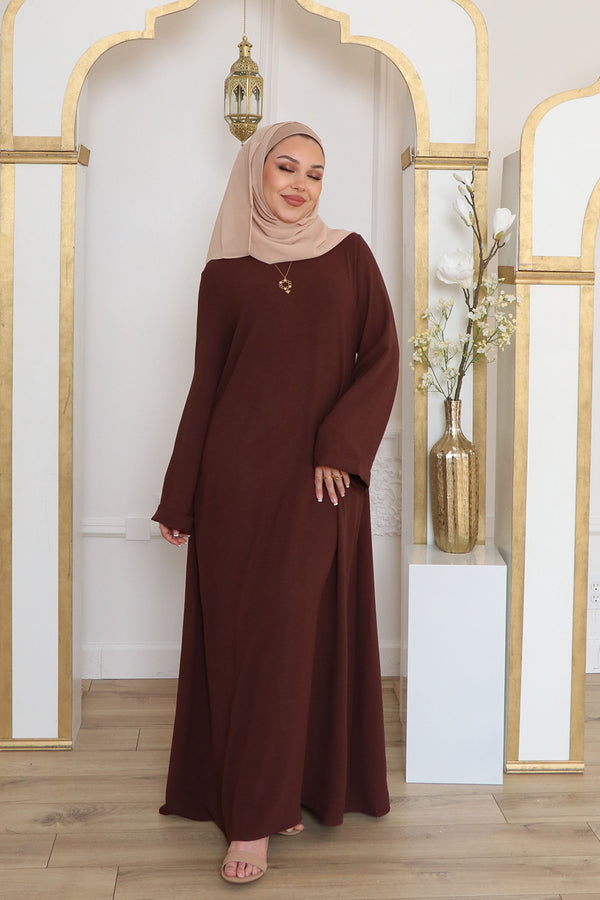 Nila Textured Essential Abaya- Brown