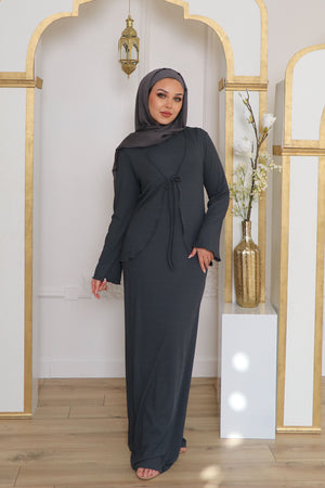 Lina Ribbed Maxi Set- Gray