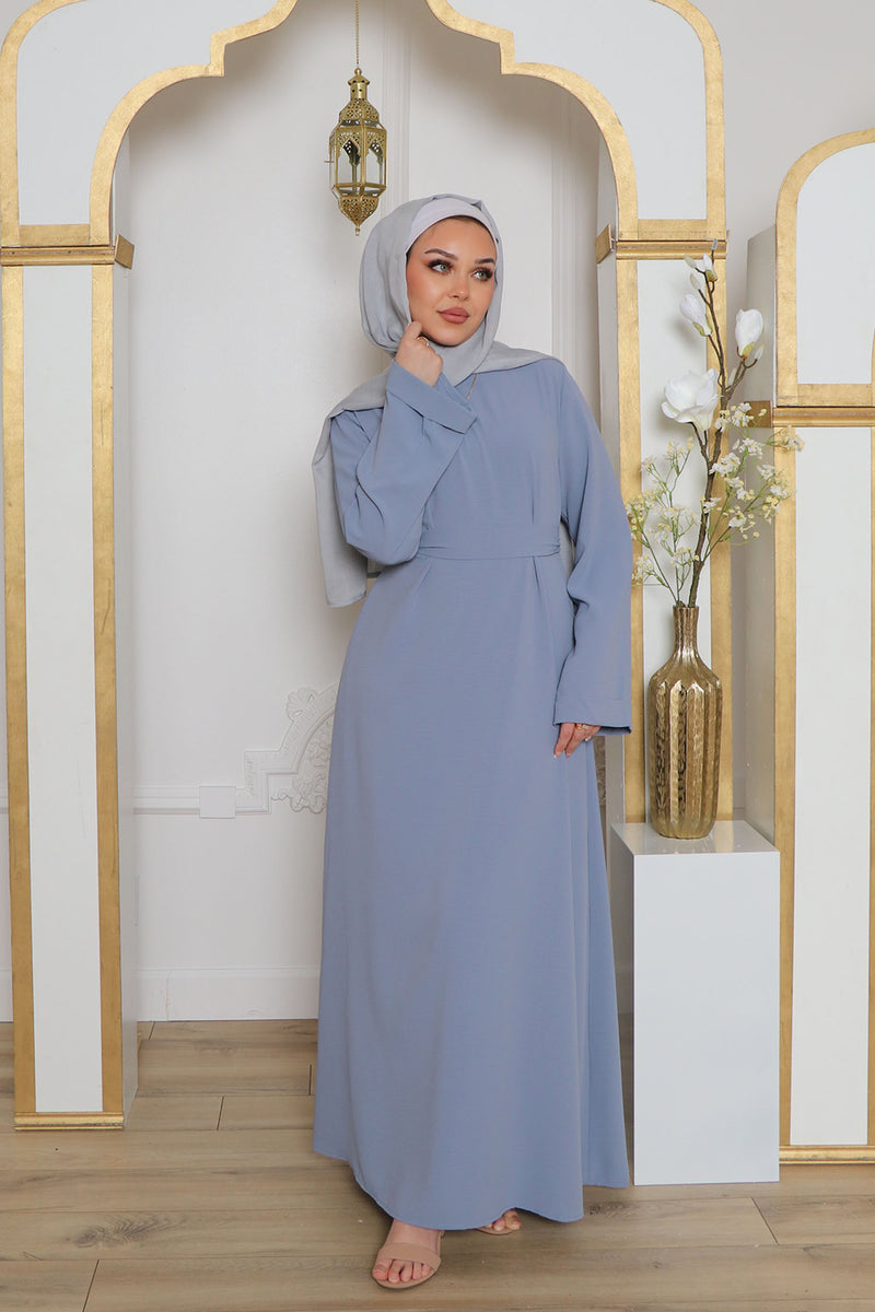 Nila Linen Essential Abaya- Blue Gray