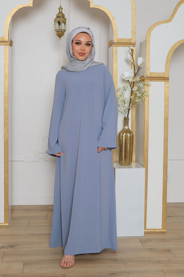 Nila Linen Essential Abaya- Blue Gray